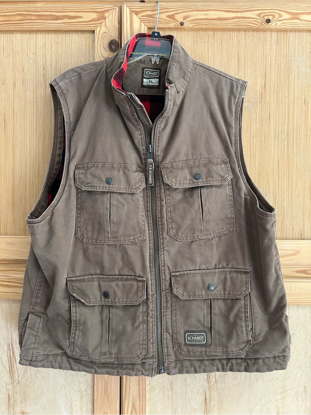 C.E. Schmidt Brown Flannel Lined Utility Vest for Men Durable Workwear Style XL